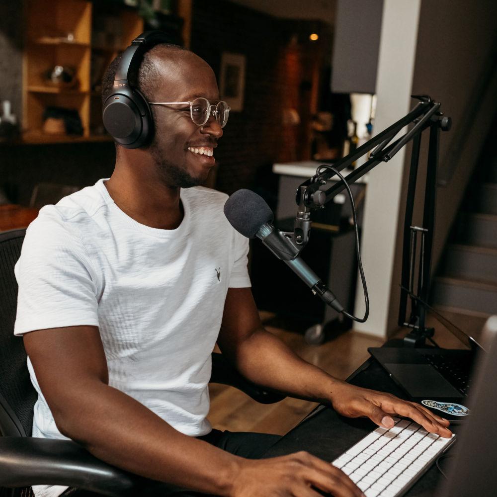 Man speaking into a microphone