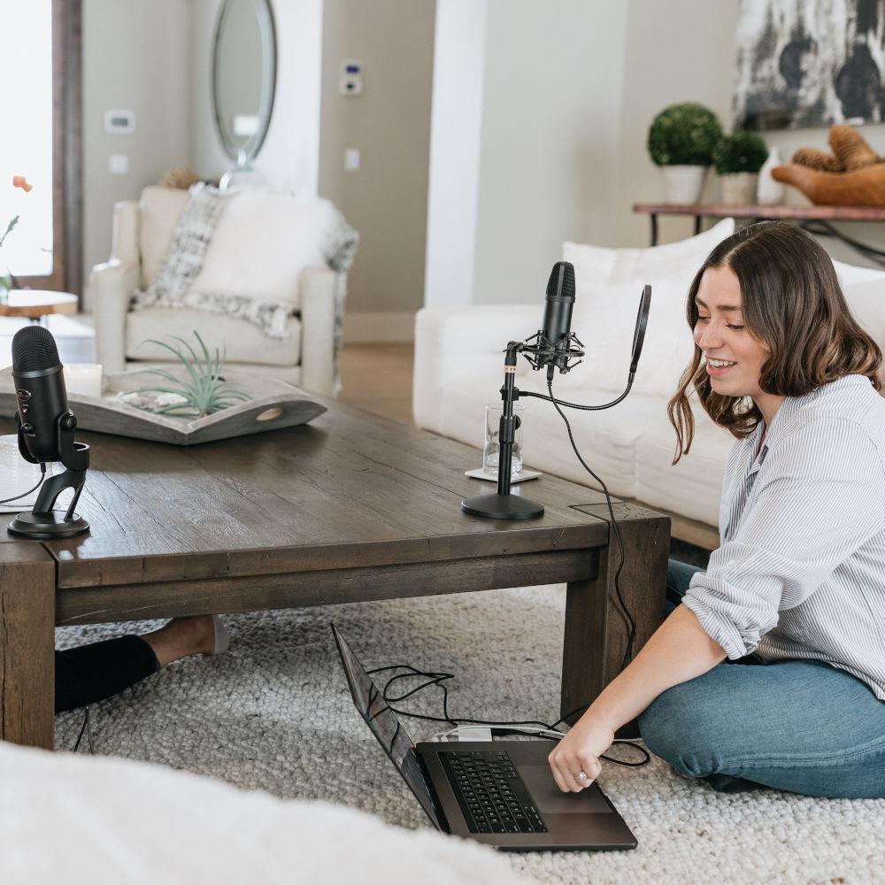 Women recording a podcast conversation