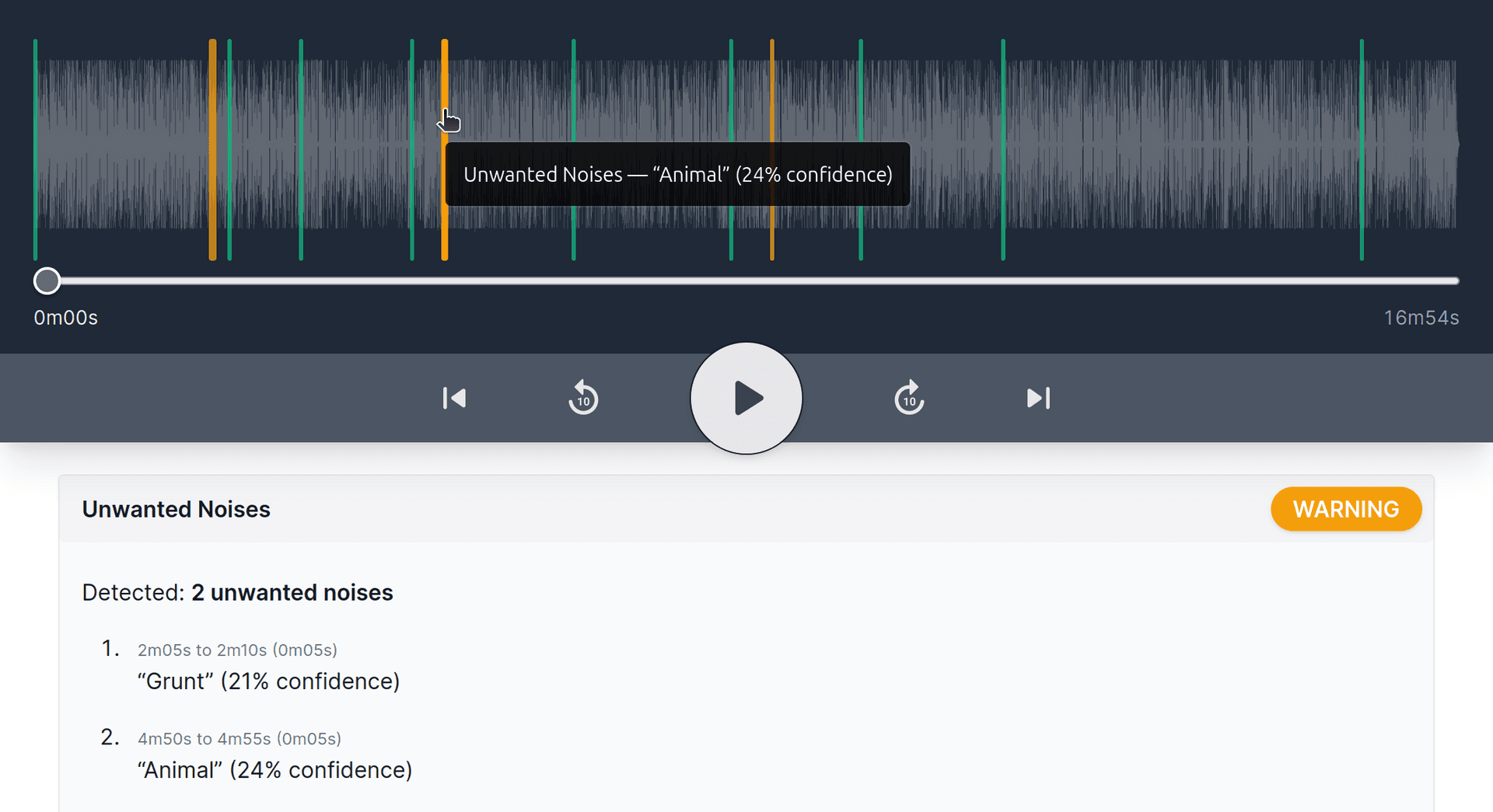 Audio Audit report showing new unwanted noise detection check Audio Audit report showing new unwanted noise detection check