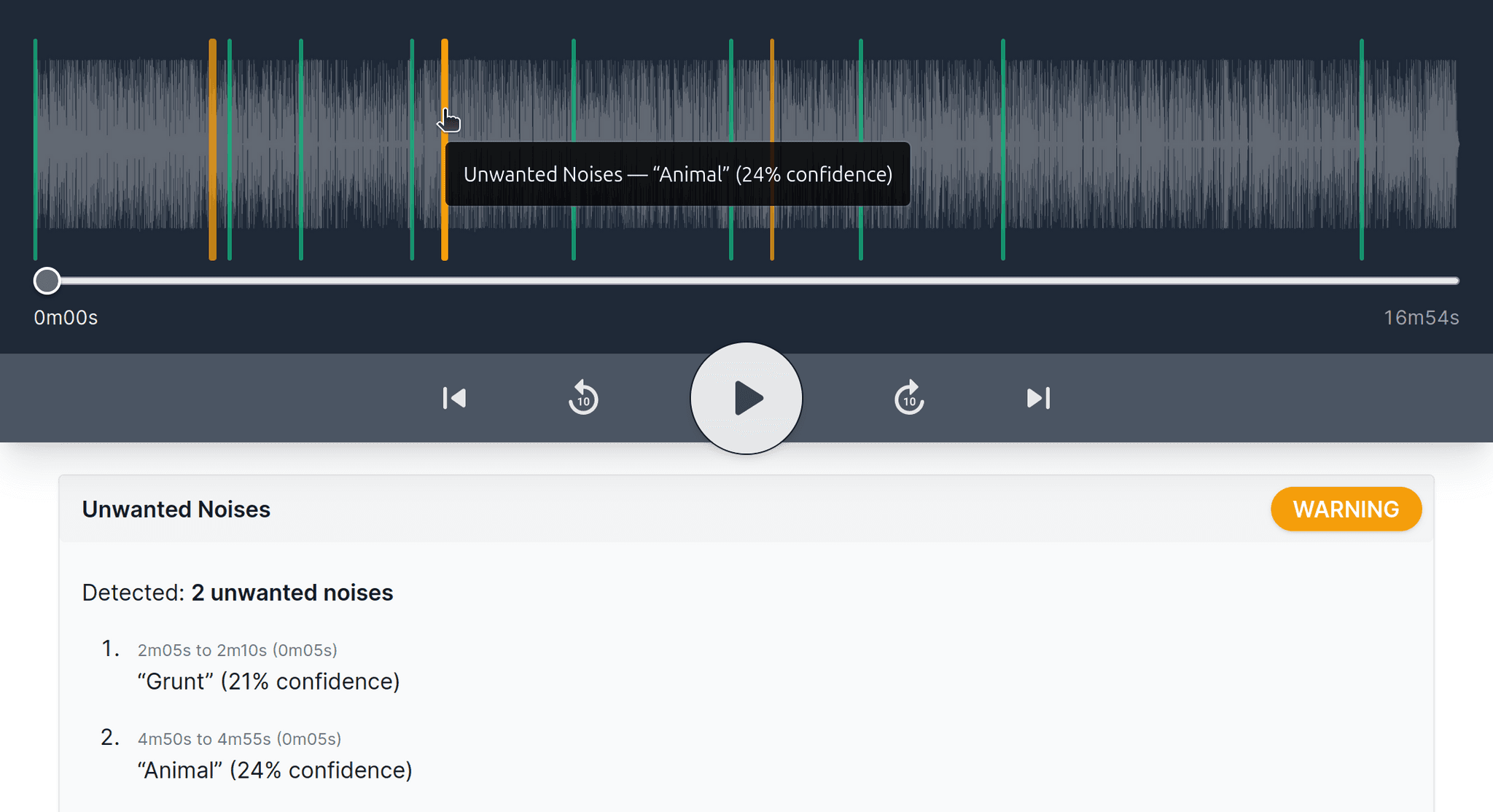 Audio Audit report showing new unwanted noise detection check Audio Audit report showing new unwanted noise detection check
