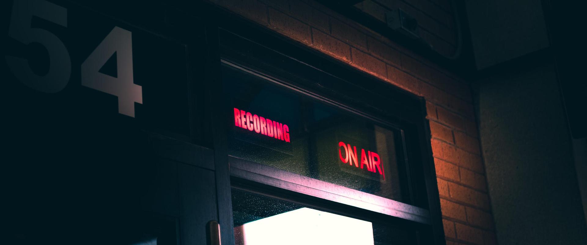 On air sign at a recording studio On air sign at a recording studio