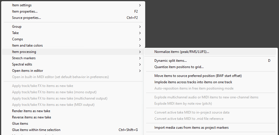 Reaper normalize LUFS menu Reaper normalize LUFS menu